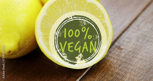 Image of 100 percent vegan text over fresh lemons