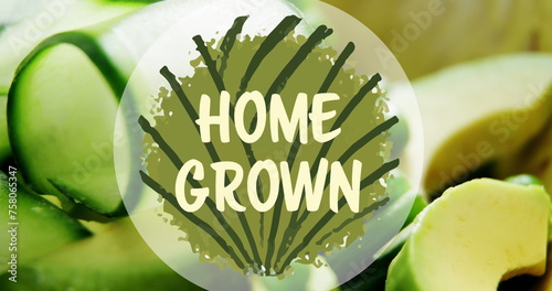 Image of home grown text banner against close up of vegetables