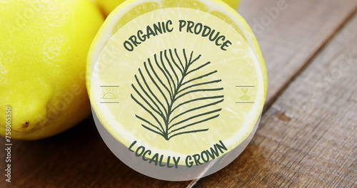 Image of organic produce locally grown text over fresh lemons