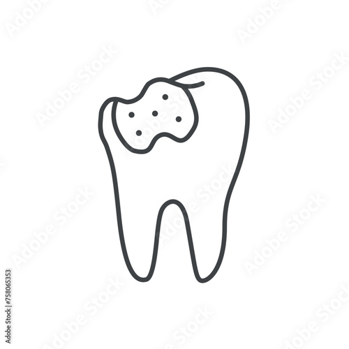 Dental caries icon. broken, infected tooth icon outline.
