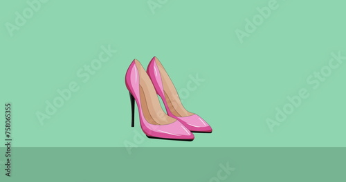 Image of pink high heels icon on green black background