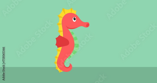 Image of red seahorse icon on green black background
