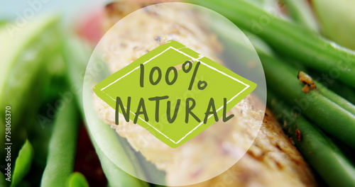 Image of 100 percent natural text over fresh vegetables
