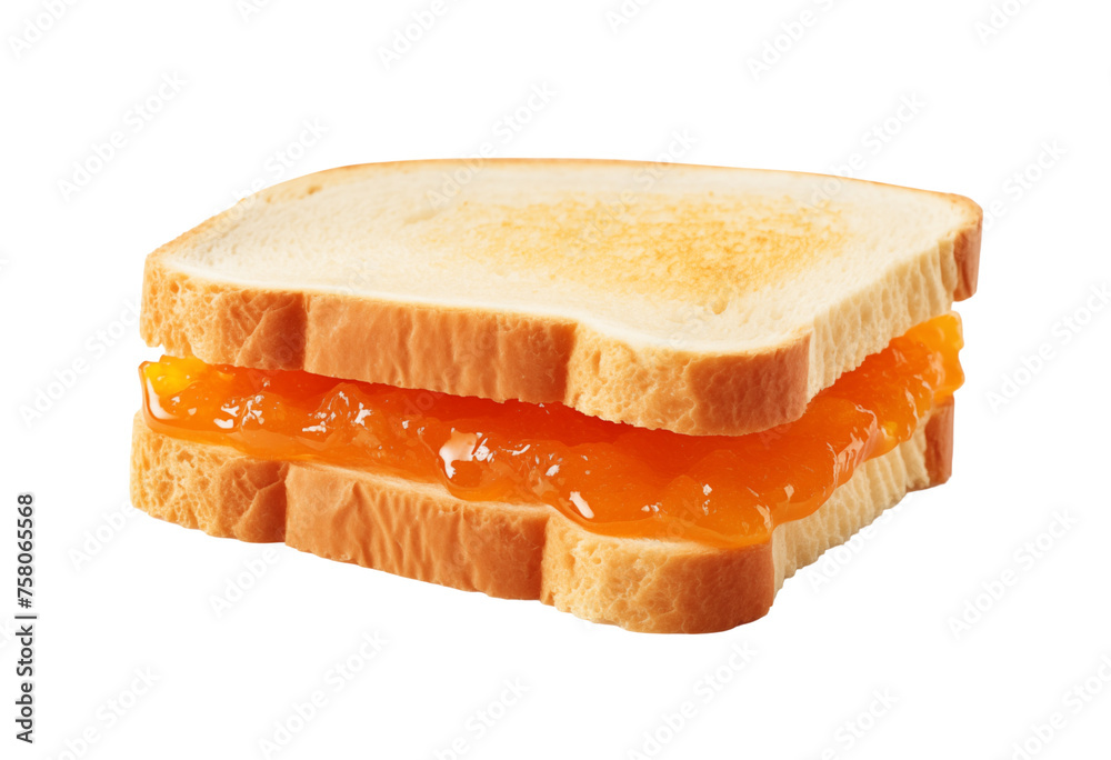 Fototapeta premium Photo of a delicious sandwich with orange marmalade isolated on a white background