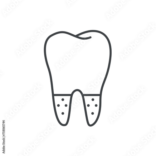 Infected root tooth icon outline. Sick root on teeth