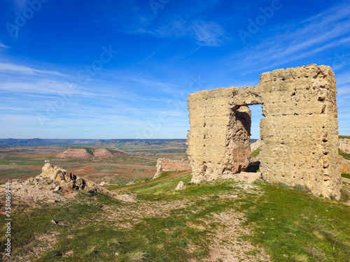 View of ruins of Alcaraz castle and the countryside of Albacete