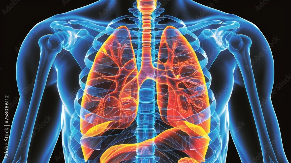 Common respiratory infections  pneumonia, bronchitis, and tuberculosis impacting the lungs - obrazy, fototapety, plakaty 