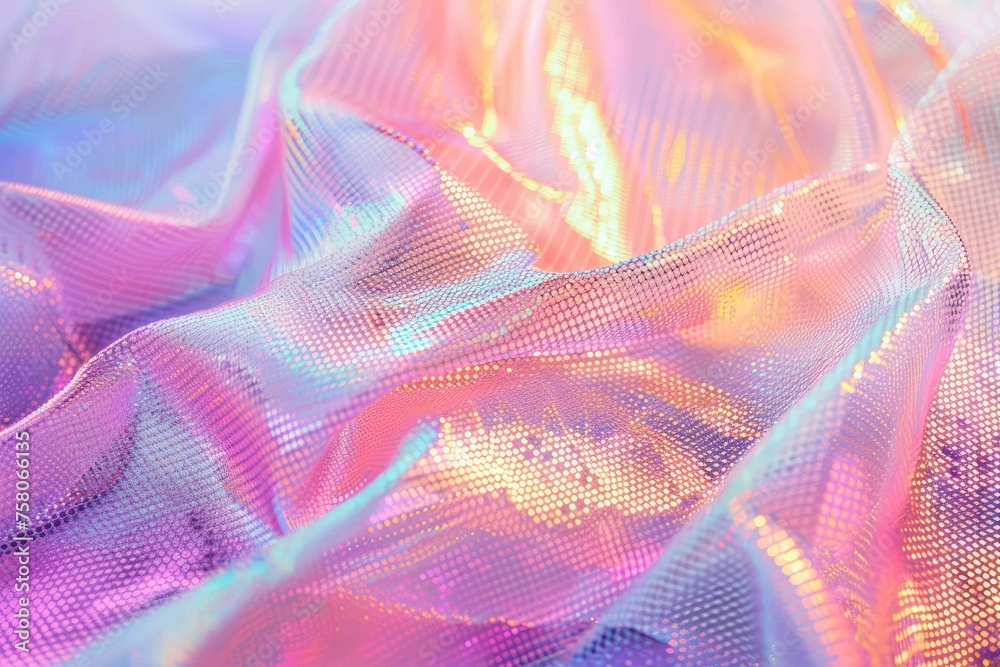 Fototapeta premium Holographic digital mesh weaving over a subtle pastel gradient