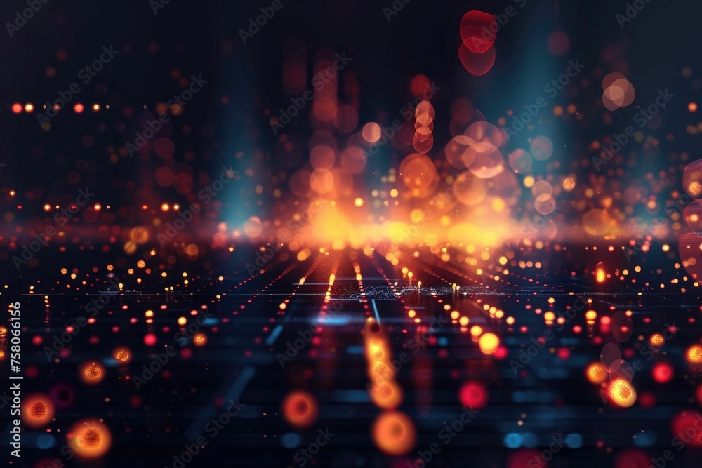 Obraz premium Luminous digital grid lines on a dark, blurred backdrop
