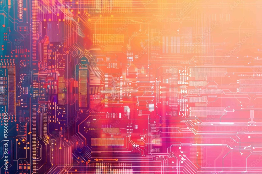 Multilayered digital circuit patterns over a gradient background Multilayered digital circuit patterns over a gradient background
