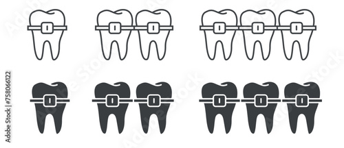 Braces dental icon and symbol. filled black symbol. isolated on white background. teeth Braces symbol