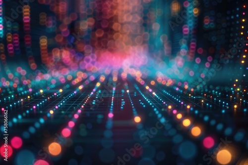 Luminous digital grid lines on a dark, blurred backdrop