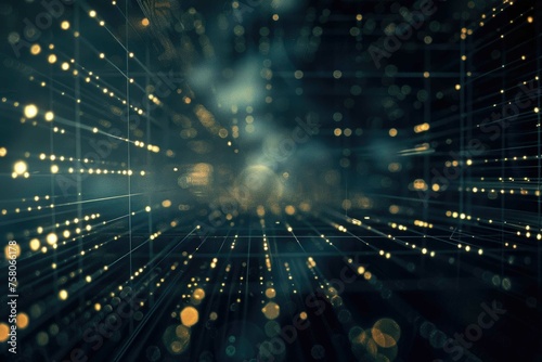 Luminous digital grid lines on a dark, blurred backdrop