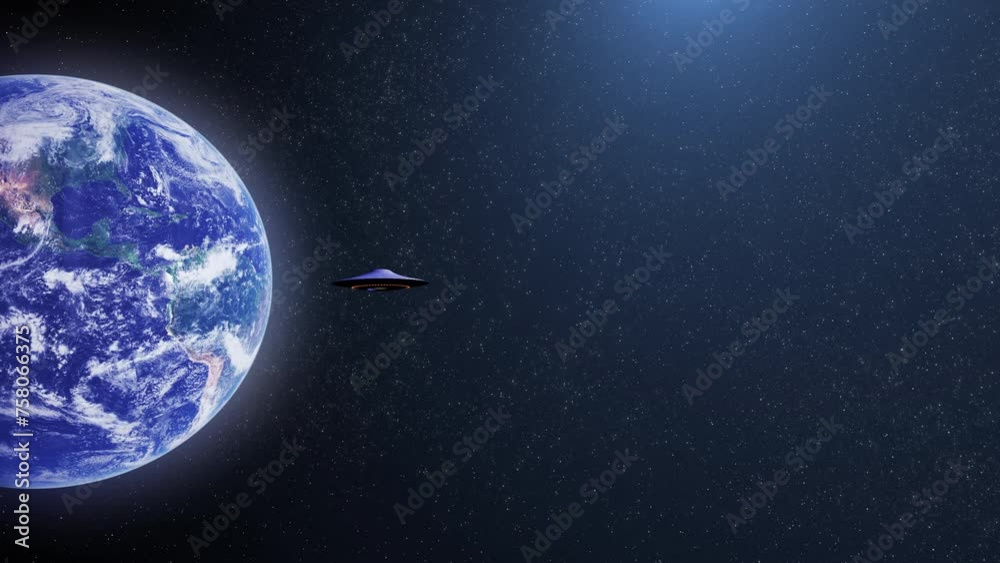 Alien Flying saucer UFO heading planet earth, outer space view Alien ...