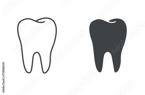 Tooth icon and symbol linear outline. Perfect pixel. vector on white background