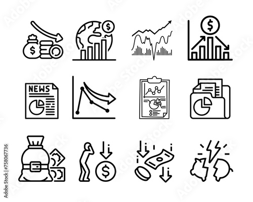 Simple Set of Financial Analytics Related Vector Line Icons. Contains such Icons as Gainers and Losers, Portfolio Analysis