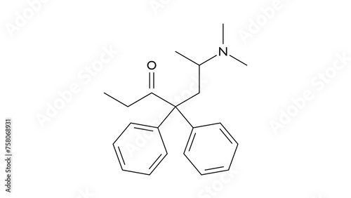methadone molecule, structural chemical formula, ball-and-stick model, isolated image dolophine