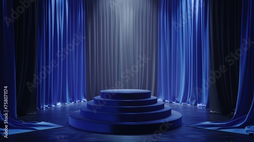 Empty product podium with indigo blue octagon velvet 