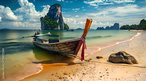 wooden boat on a beautiful beach photo