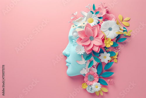 artificial, intelligence with floral elements, 3d rendering illustration on the pink background