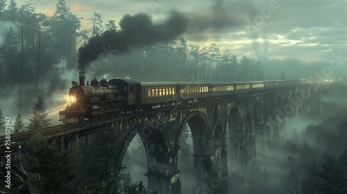 A spectral train crossing a bridge, its destination unknown and ominous