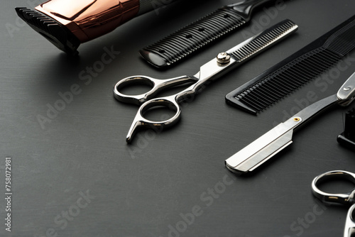 Tools for barbershop on black background studio shot