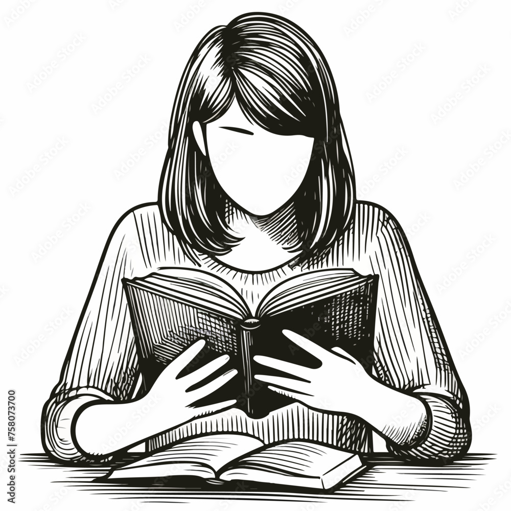 minimalistic vector illustration of person reading a book minimalistic vector illustration of person reading a book