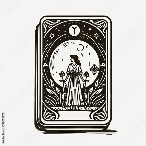 black and white illustration of the tarot card isolated on the white background