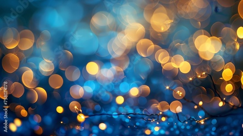 Golden Bokeh Lights on Blue Background