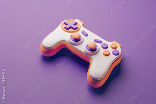 video game controller on the table 3d rendering illustration, orange and purple colors