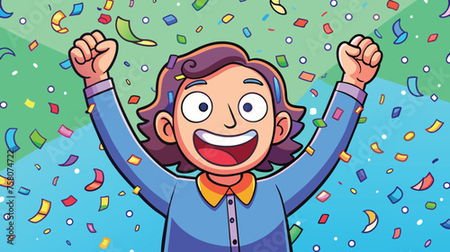 Joyful Cartoon Character Celebrating With Confetti