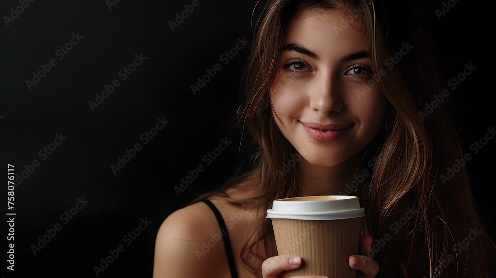 Smiling young woman enjoying a warm drink in a cozy atmosphere. casual portrait with a focus on lifestyle and comfort. captivating and serene, perfect for various uses. AI Smiling young woman enjoying a warm drink in a cozy atmosphere. casual portrait with a focus on lifestyle and comfort. captivating and serene, perfect for various uses. AI