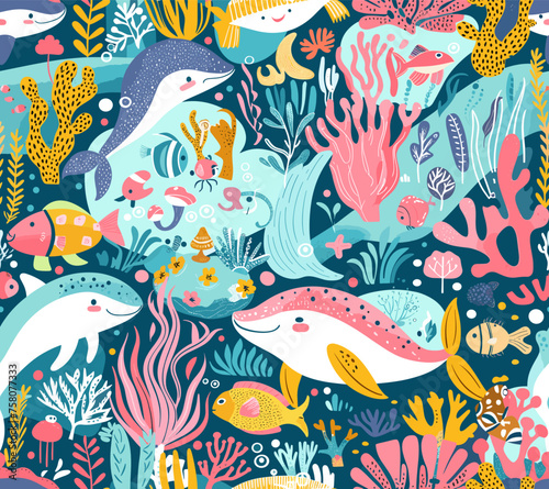 illustration vector seamless pattern that brings the enchanting underwater world to life with vibrant and playful aquatic.