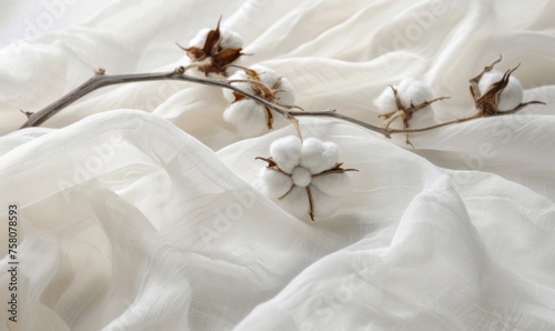 Cotton bolls on soft white fabric