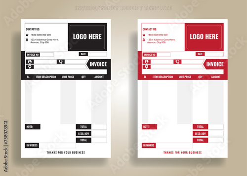 Business payment Cash memo invoice vector template design, Commercial invoice, or money receipt. Set of cash memo template with a4 size, business payment invoice design, vector illustration.