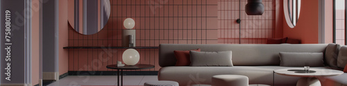 modern interior of living room, sofa and coutch in retro vintage modern style. luxury room © maciej