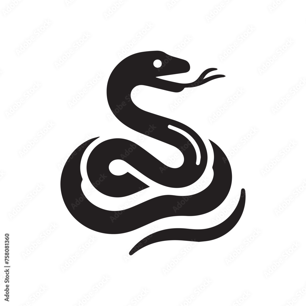 Silhouette and icon  of  snake isolated on white background