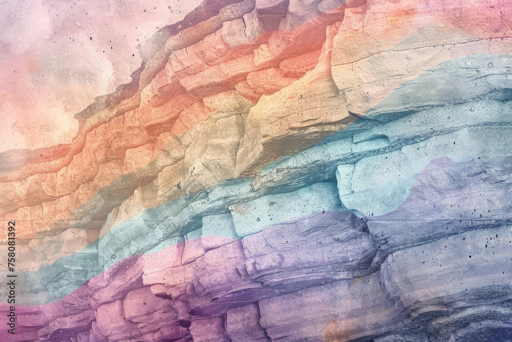 Hand-drawn pastel digital watercolour paint sketch Intricate fractal patterns on a sedimentary rock formation its earthy tones isolated on a gradient background 