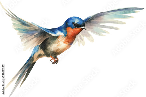 illustration flight isolated painting swallow white hand watercolor background Bird