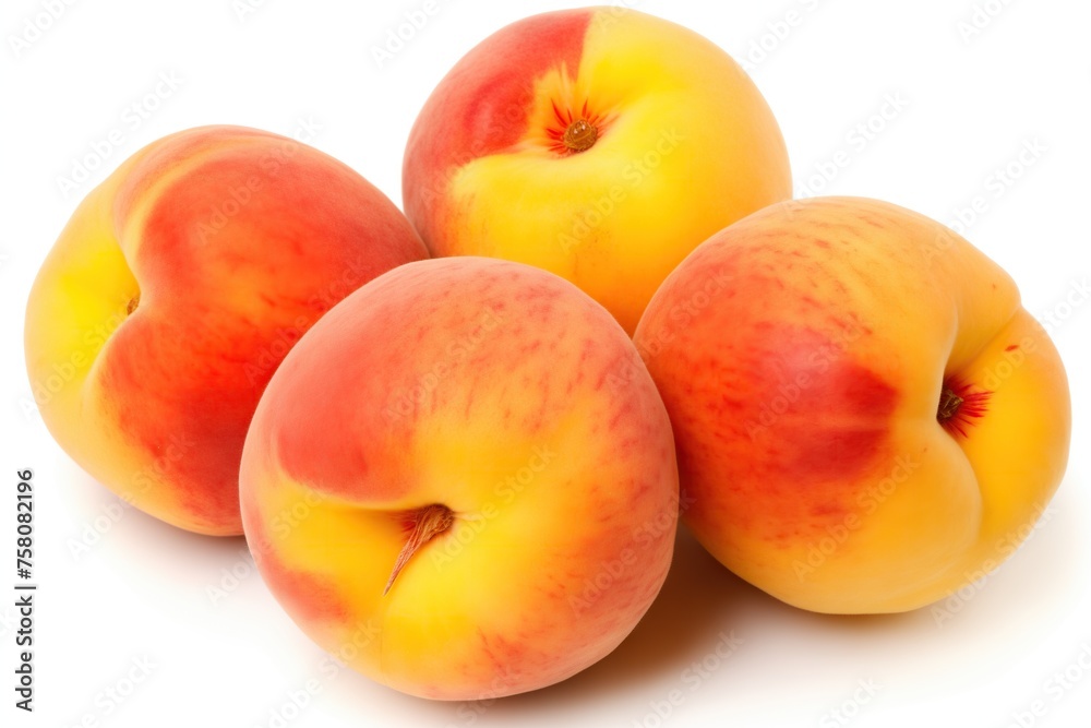 Peaches with leaves composition on white background Peaches with leaves composition on white background