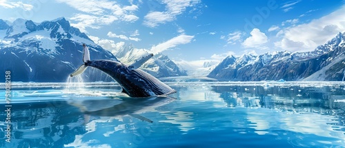 Alaska luxury cruise adventure: majestic humpback whale breaching in glacier bay panorama © Ashi