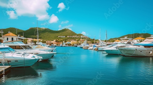 Harbor with boats in Sea in tropical sunny day