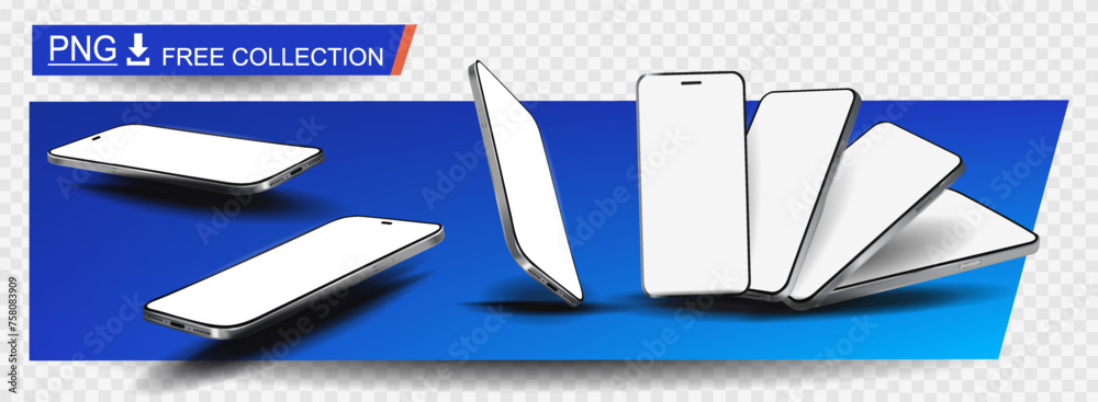 Set of stylish smartphones. New phone model with blank screen on ...