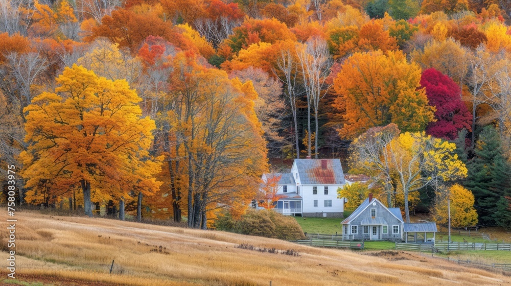 Fototapeta premium Vibrant autumn foliage blankets the scenic landscapes of new hampshire, new england
