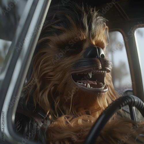 Wookiee Driving a Car generative ai photo