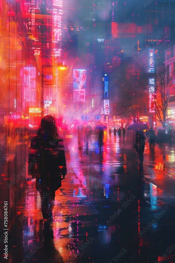 Fototapeta premium Abstract visions coalesce in the neon-lit matrix
