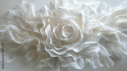 Ethereal Beauty. A Close-Up View of a Delicate White Rose Amidst Soft, Flowing Fabric Textures
