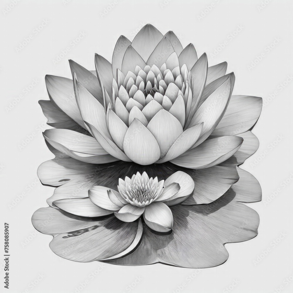 A Waterlily tattoo traditional old school bold line on white background