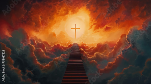 A stairway leading to heaven with a cross at the end