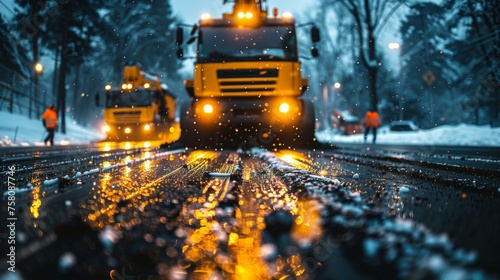 Winter Road Maintenance with Snowplow and Sparking Deicer photo